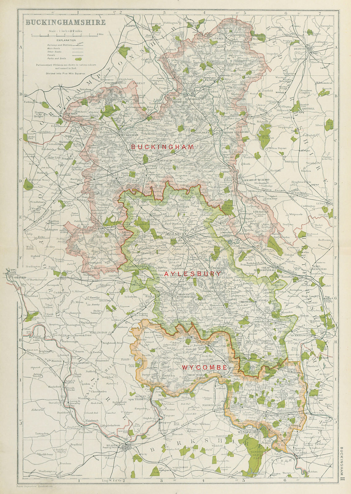 BUCKINGHAMSHIRE. Showing Parliamentary divisions,boroughs & parks.BACON 1920 map